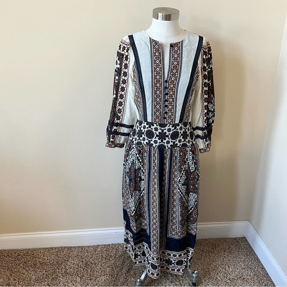 Sea Women's New York Ezri Patterned A-Line Dress Size 2 Cream Blue 13428